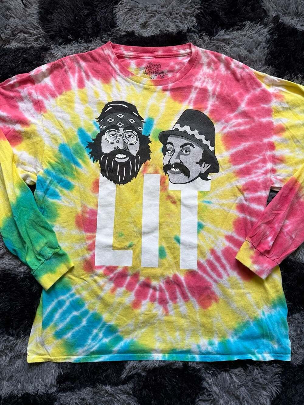 Cheech & Chong Official 'LIT' Long Sleeve Tie-Dye Graphic T-Shirt